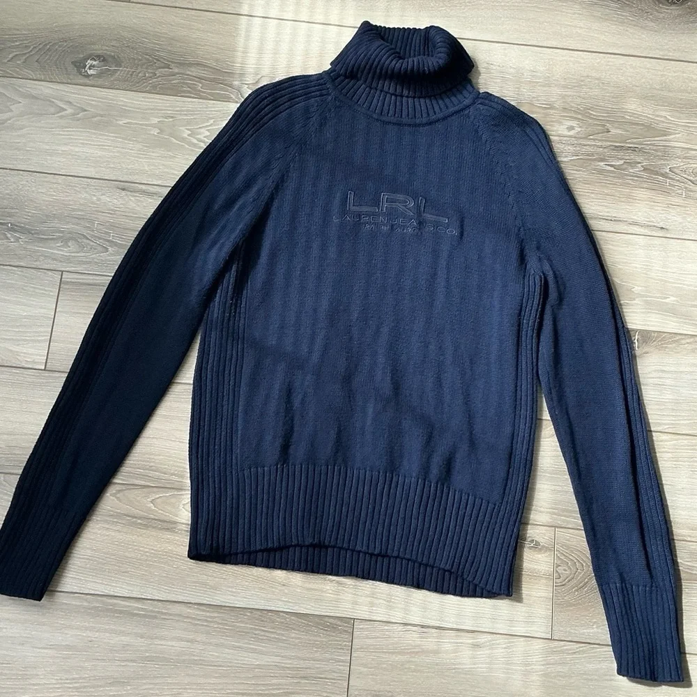 LRL Ralph Lauren Navy Turtleneck Sweater /Y2K cotton Knit